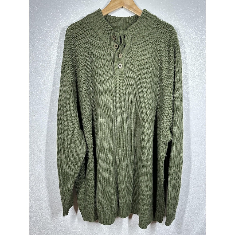 KingSize Sweater Mens 4XL Olive Green Knit Henley Mock Neck Pullover Big Tall